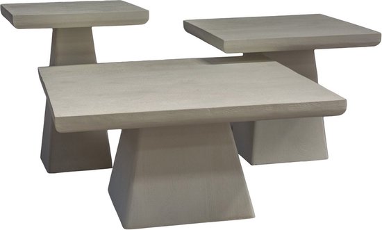 Salontafel Set van 3 - Salontafel Vierkant - Salontafels - Hout - Beige - 70 x 70 x 35 cm