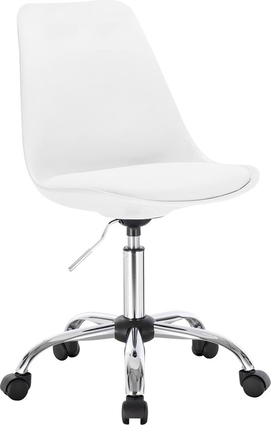 1 Bureaustoel Wit in Kunstleer, 360 ° draaibare bureaukruk Krukje op wieltjes in hoogte verstelbaar