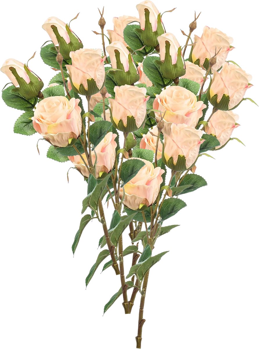 Emerald Kunstbloemen boeket Rozen - 8x - 44 cm - licht roze - Kunst zijdebloemen Lichtroze