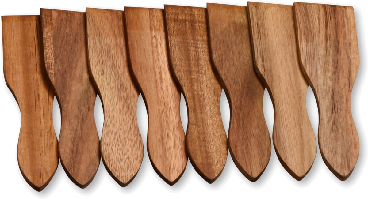 Kesper Gourmetspatels met onderzetters voor pannetjes - 16x - acacia hout - 13 x 4 cm - gourmetten