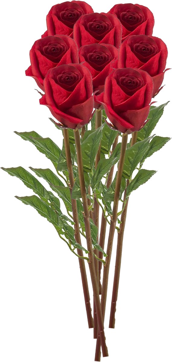 Emerald Kunstbloem Roos Bud tak - 8x - 58 cm - rood - Kunst zijdebloemen