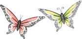 Anna Collection Wanddecoratie vlinders - 2x - groen/rood - 36 x 21 cm/49 x 28 - metaal - muurdecoratie/schutting