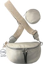 THL Design - Dames Crossbody Tas - Klein Schoudertasje - Heuptasje Dames - Bag Strap - Tassenriem zilver / beige - Brede Riem - Zilver