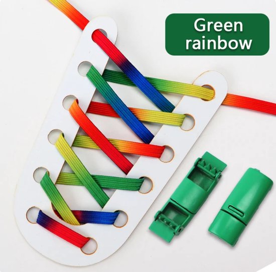 Groene Regenboog elastische veters met magnetische sluiting - Kinderen - Elastisch - Schoenveters - Kind - Makkelijke Sluiting - Gekleurd - Zelfsluitend - Strikken - Magneet - Kids - Green Rainbow - Elastic - Cool - Jongen - Meisje - Jamaican