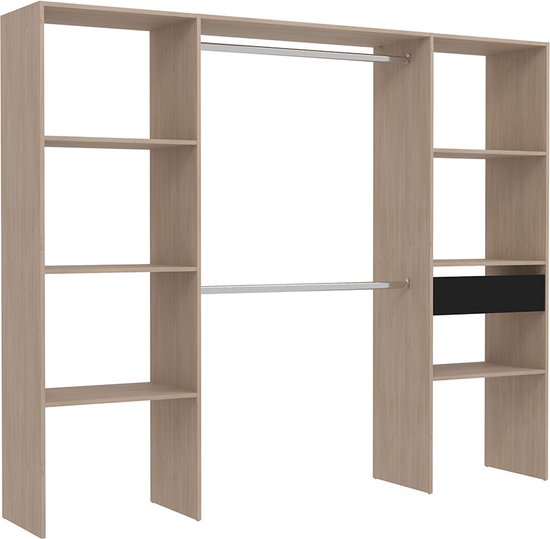 Concept-U - Houten kleedkamer met 6 planken, 1 lade en 2 kasten: 220 x 40 x 180 cm ELYSEE