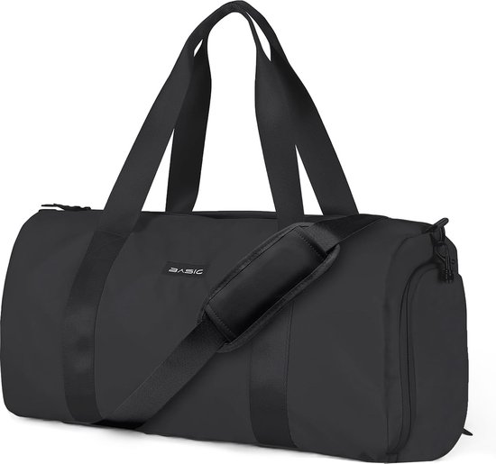 Bastix - Reistas dames, sporttas, handbagage, tas, weekendtas met trolleyhoes, waterdichte reistas, duffle bag, fitnesstas, trainingstas voor vrouwen, ziekentas voor reizen, gym, H-zwart, Handtashouder