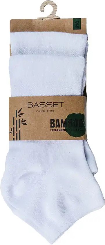 Basset 2-paar Bamboe quarter sokken - 46 - Wit