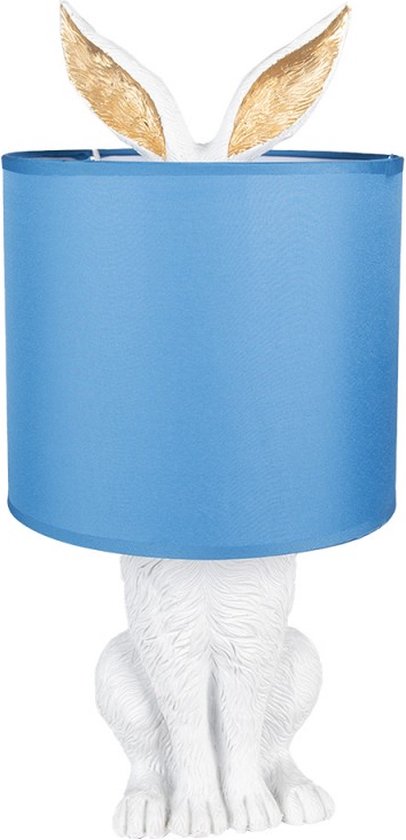 Tafellamp Konijn Ø 20x43 cm Wit Blauw Kunststof Bureaulamp Nachtlamp Woonaccessoires