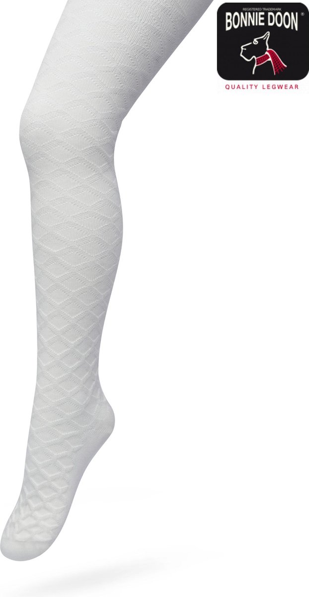 Bonnie Doon Bio Kabel Maillot Meisjes Off White maat 140/158 M - Ingebreid Kabel patroon - Biologisch Katoen - Uitstekend draagcomfort - Cable Tights - OEKO-TEX - Gladde Naden - Klassiek - Gebroken Wit - BP213902.110