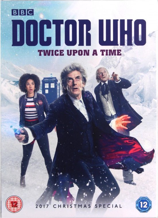 Dvd-hoes van Doctor Who: Twice Upon A Time 2017 Christmas Special met de Dokter, Bill en de TARDIS in de sneeuw.