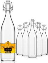 6 Glazen flessen 750ml met beugelsluiting herbruikbare glazen flesjes om te vullen, beugelfles, glass bottle drinkfles water fles sapfles met beugelsluiting oliefles fermentatie pot