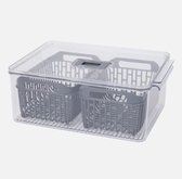 Conteneur de conservation pour réfrigérateur - Transparent - Conteneurs noirs - 2 conteneurs à l'intérieur - Pour fruits et légumes - 32 x 22 x 12 cm - Avec couvercle