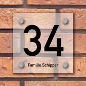 Naambordje voordeur - naambordjes - naambordje voordeur met huisnummer - naambordje huisnummer - 15x15cm - Plexiglas (transparant) - Incl. Bevestigingsset + afstandhouders | Vierkant, variant #20