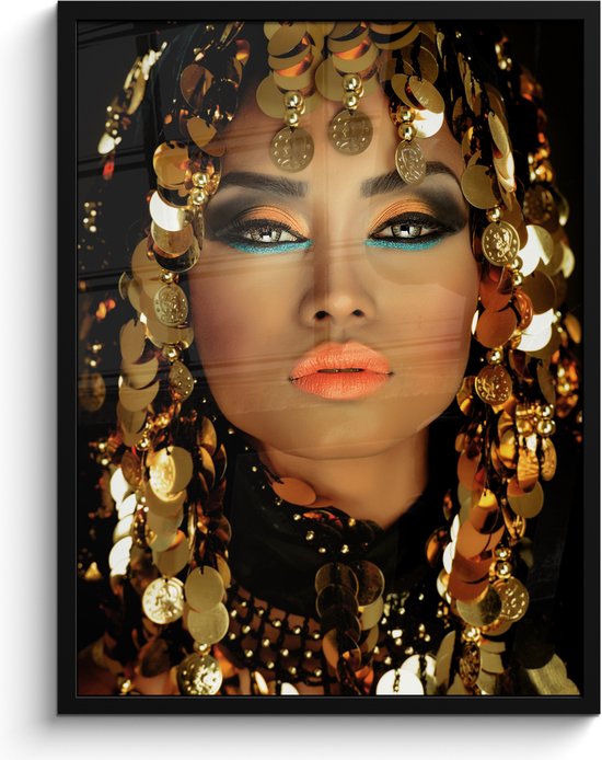 Fotolijst incl. Poster - Vrouw - Cleopatra - Goud - Sieraden - Make up - Luxe - 60x80 cm - Posterlijst