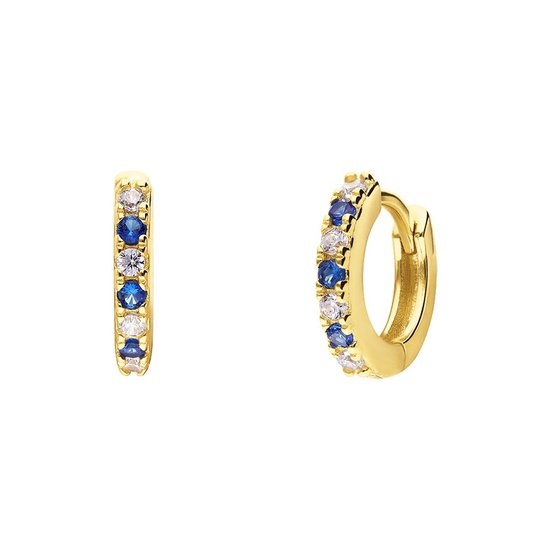 Lucardi Boucles d'oreilles femme en argent plaqué or avec zircons bleus et blancs - Boucles d'oreilles - Argent 925 - Doré