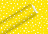 Inpakpapier 2mx70cm Polka Dots geel