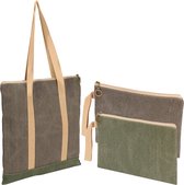 Belle Vous (3 Pack) Green & Grey Zipper Bags - Multi-Sized Storage Pouches with Handles - Travel Organisers for Cosmetics, Makeup, Toiletries & More