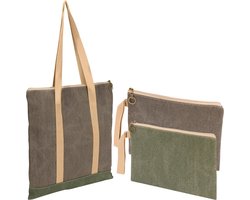 Belle Vous (3 Pack) Green & Grey Zipper Bags - Multi-Sized Storage Pouches with Handles - Travel Organisers for Cosmetics, Makeup, Toiletries & More