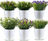 Bastix - Pakket van 6 mini-kunstplanten, mini-kunstbloemen, kunstplanten voor slaapkamer, badkamer, keuken, huis, interieurdecoratie