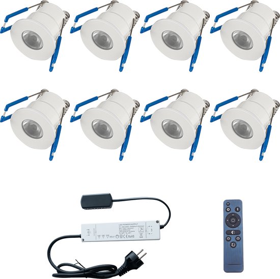 LED Veranda Spot Complete Set - Velvalux - 8 Stuks - 3W - Natuurlijk Wit 4000K - Dimbaar - Waterdicht IP65 - Inbouw - Rond - Mat Wit - Aluminium - 12V