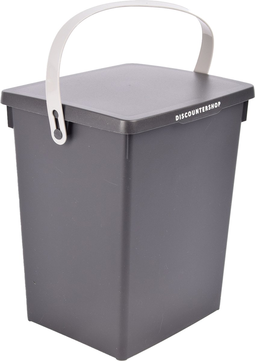 Goedkoopste Prullenbak 5 Liter - Afvalemmer met Deksel en Handgreep - 19x18x23,5cm - Anthracite Grijs