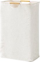 Wasmand, Oxford-stof, beige, 39 × 53 × 27 cm, wasmand, grote capaciteit, opvouwbaar, met houten handvat, wasmand voor slaapkamer, woonkamer, kinderkamer, badkamer en reizen