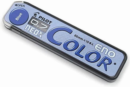 Foto: Pilot color eno blauwe potloodvullingen 0 7mm etui met 10 vullingen