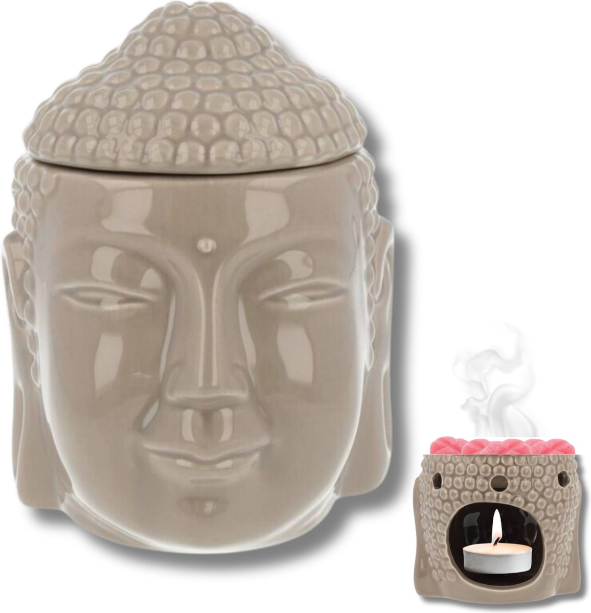 Scentchips® Buddha Hoofd - Waxbrander - Geurbrander - Oliebrander - Wax Melts Brander - Aromabrander - Ook Geschikt Voor Essentiële Oliën - Geurolie - Waxmelts - Taupe