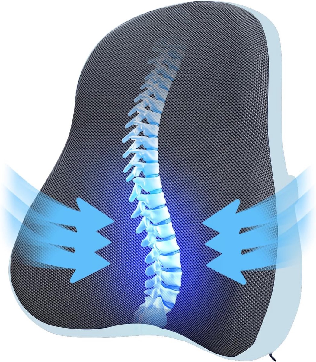 Goedkoopste Ergonomisch Autorugkussen - Lendenkussen voor Bureaustoel - Autostoel Rugkussen - Comfortabele Lendensteun - Marineblauw