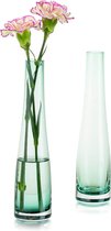 Bastix - Glazen vaas voor bloemen, 2 stuks donkergroen eenvoudige knopvaas hoge dunne smalle flessen voor woonkamer thuiskantoor interieur bruiloft tafel desktop centerpieces