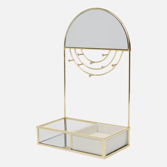 Luxe juwelenrek - Goud - Met spiegel - Metaal & glas - 18 x 10 x 29 cm
