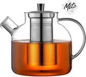 Théière en Verres à thé Mito avec filtre en acier inoxydable - 1,3 litre - Bouchon en acier inoxydable - Passoire à thé incluse - Glas borosilicate de haute qualité résistant à la chaleur - Pour thé en vrac
