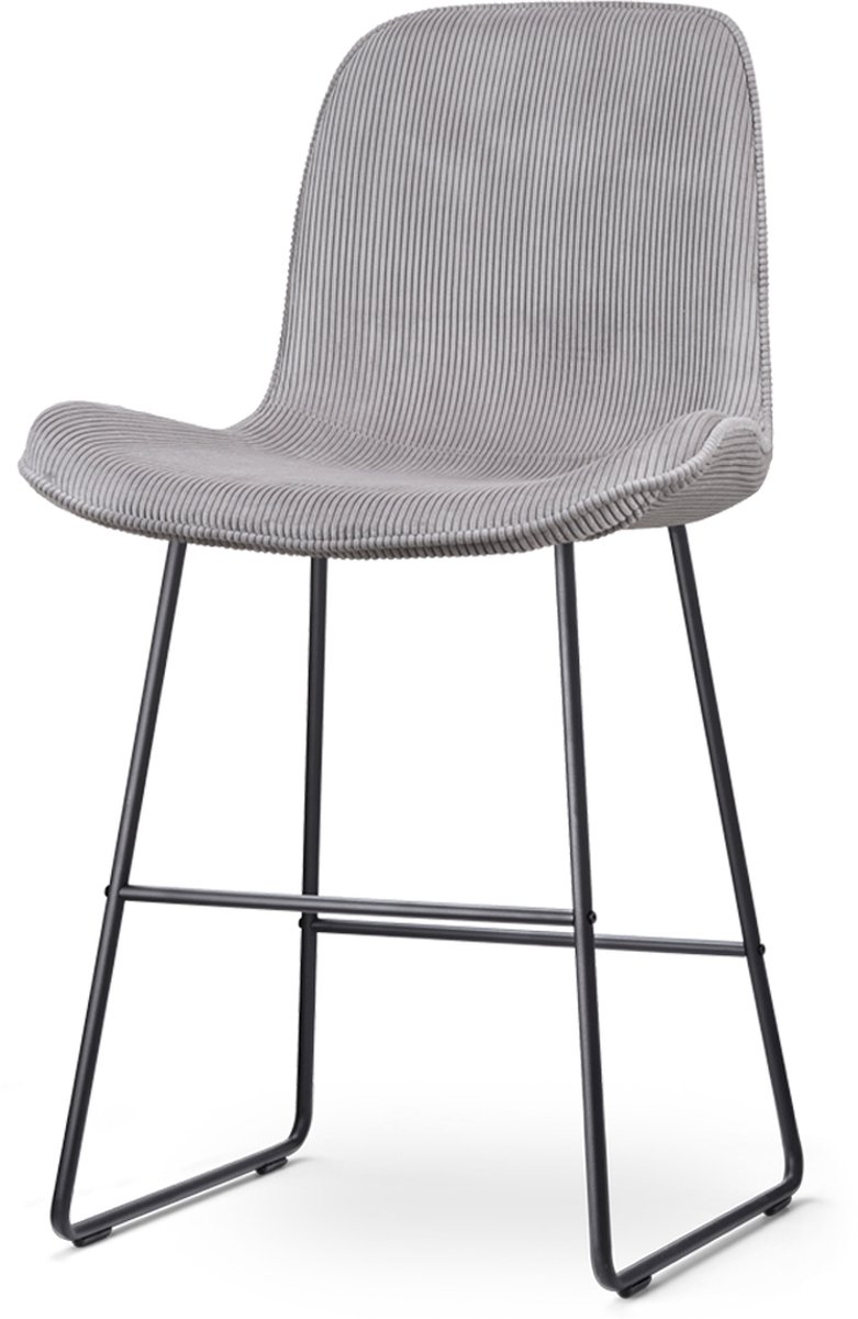 Nolon Nino-Fé Barkruk Ribstof Warm Grijs - Zwart Onderstel - 65 cm - Stof - Kookeiland - Barkruk met Rugleuning
