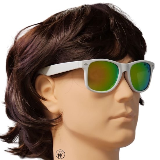 Fako Fashion® - Heren Zonnebril - Dames Zonnebril - Classic - UV400 - Wit Frame - Goud/Groen Spiegel van Fako Fashion® — afbeelding 3