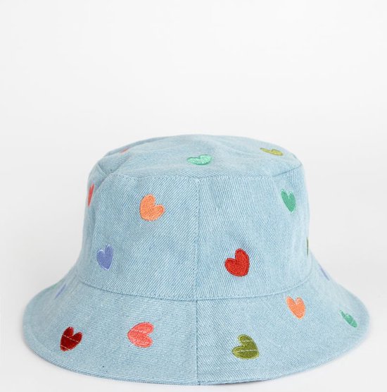 Sissy-Boy - Denim bucket hat met hartjes embroidery