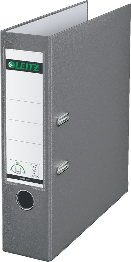 VON Leitz 10551015 Ordner A4, karton met kunststof omslag, 80 mm rugbreedte, voor 600 vellen, FSC-gecertificeerd karton, voor school, studie en huishouden, geel