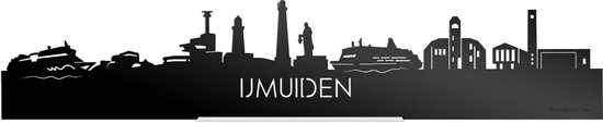 Standing Skyline IJmuiden Zwart Glanzend - 40 cm - Woon decoratie om neer te zetten en om op te hangen - Meer steden beschikbaar - Cadeau voor hem - Cadeau voor haar - Jubileum - Verjaardag - Housewarming - Aandenken aan stad - WoodWideCities