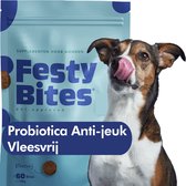 FestyBites® Probiotica Hond tegen Jeuk - Anti Jeuk & Poten Likken - Vleesvrij - Hondensnacks met 1,3 miljard probiotica bacteriën - FAVV goedgekeurd - 60 hondensnoepjes - Brievenbuspakket
