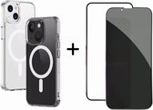 Optimity hoesje voor iPhone 15 Clear Case Magnetic Schokbestendig Transparant + Privacy Anti-Spy Gehard Glas Schermbeschermer