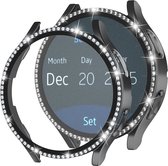 T.O.M. - Samsung Galaxy watch 4 / 5 - 40mm -Cover met strass- Zwart- Beschermcase met Screenprotector- Diamond PC hard case
