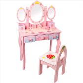 Kinder Kaptafel - Make Up Tafel Kind met Grote Spiegel - Schminktafel Meisje met Veel Opbergruimte - Roze