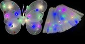 Lichtgevende Vlindervleugels en Rokje / Tutu Mini - Set - Wit - Met Gekleurde Verlichting