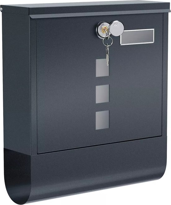 In And OutdoorMatch Boîte aux Lettres Acier Inox Irma - Serrure & Rabat - Boîte aux Lettres - Boîte aux Lettres Murale Rouleau de Journaux - Suspendable - Grijs - 33x11x35cm