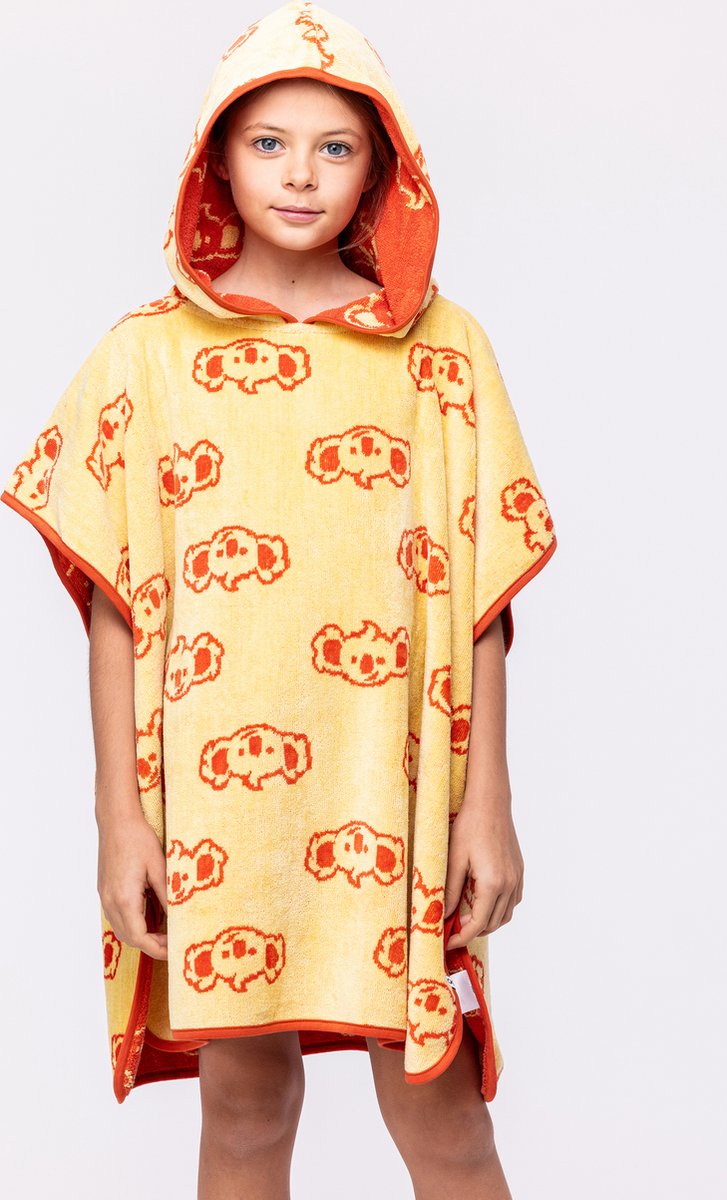 Woody badcape unisex – geel – koala all-over print – 241-10-BCA-B/928 – maat 128-152