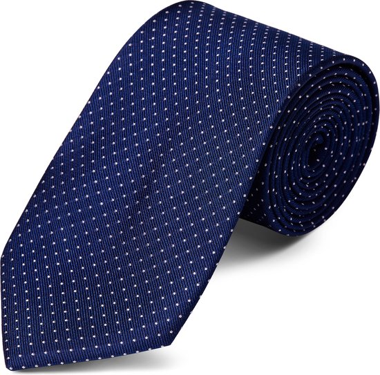 Cravate en soie bleu marine à pois blancs