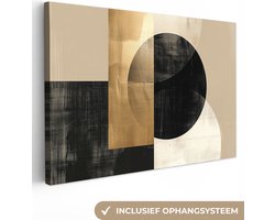 Canvas schilderij 120x80 cm - Wanddecoratie Abstract - Modern - Zwart - Goud - Muurdecoratie woonkamer - Kamer decoratie modern - Abstracte schilderijen op canvas