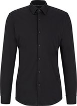 BOSS Hank-s slim fit overhemd - tricot - zwart - Strijkvriendelijk - Boordmaat: 40
