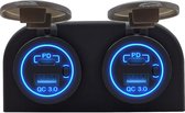 ProRide® 12V USB/USB C Stopcontact 4 Poorten met Schakelaar - Tweevoudig Opbouw - QC3.0 - USB Autolader, Boot en Camper - Blauw