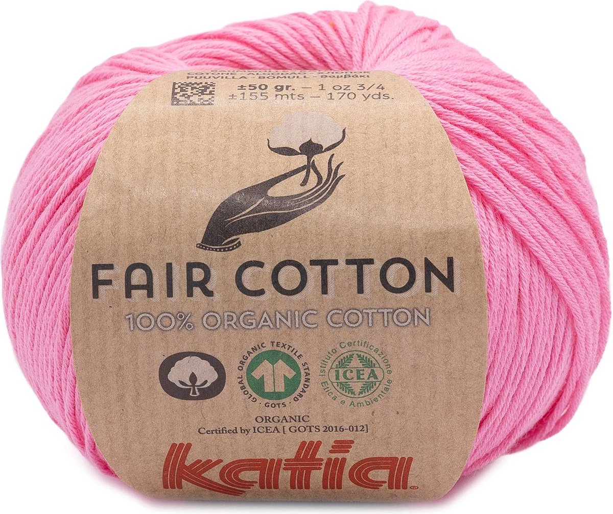 Katia Fair Cotton Fel Roze Kleurnr. 57 1 bol biologisch garen haakkatoen amigurumi ecologisch haken breien duurzaam bio milieuvriendelijk haken breien katoen wol biowol garen breiwol breigaren