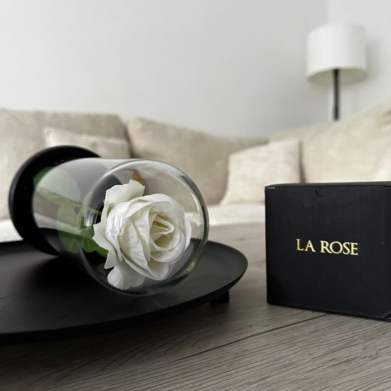 La Rose Flower White - Rose blanche de Luxe en cloche en verre - Rose en verre - Décoration florale romantique